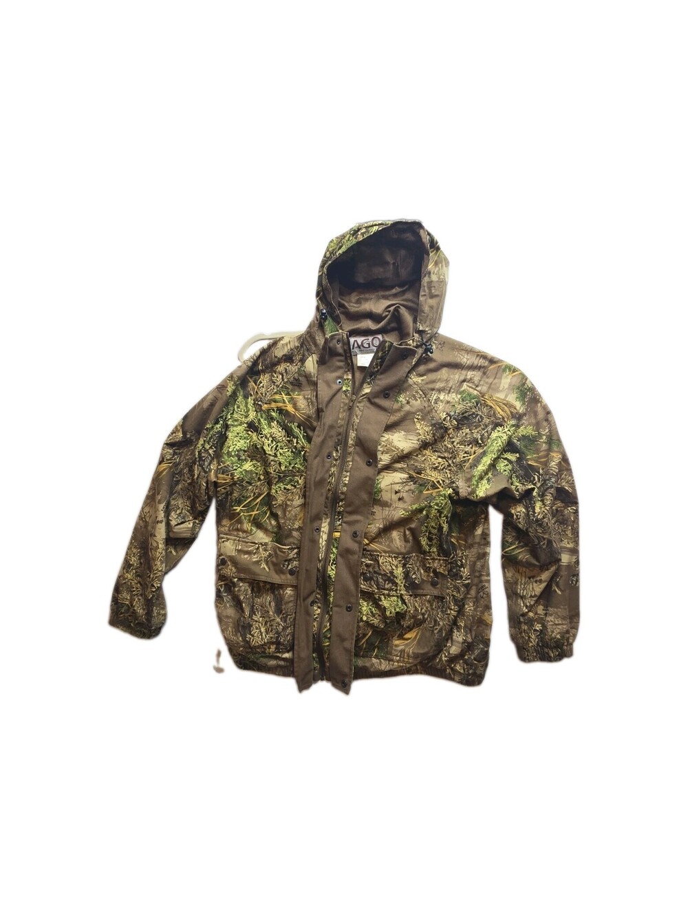 AGO Hooded Camouflage Hunting Jacket Size M Realtree Max-1 Style Camo Coat Mens